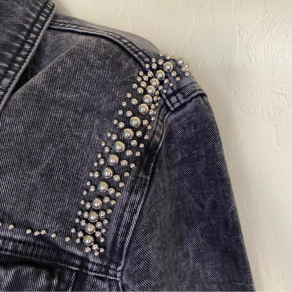 Forever 21 Premium Black Distressed Denim Studded Jacket Size S - Picture 4 of 16